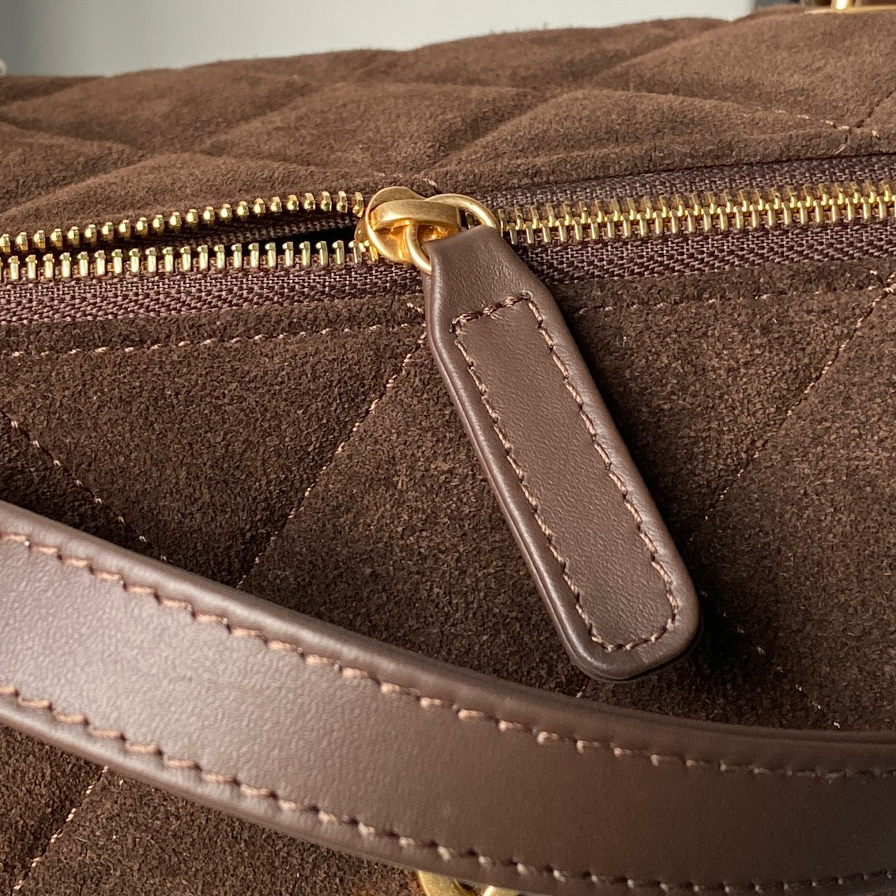 CHANEL 25S BOWLING BAG 24 IN DARK BROWN SUEDE GOLD HARDWARE