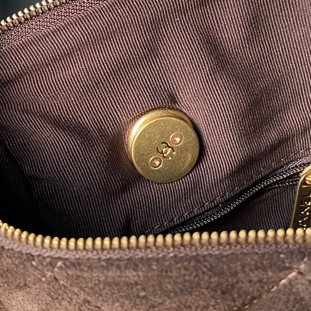 CHANEL 25S BOWLING BAG 24 IN DARK BROWN SUEDE GOLD HARDWARE