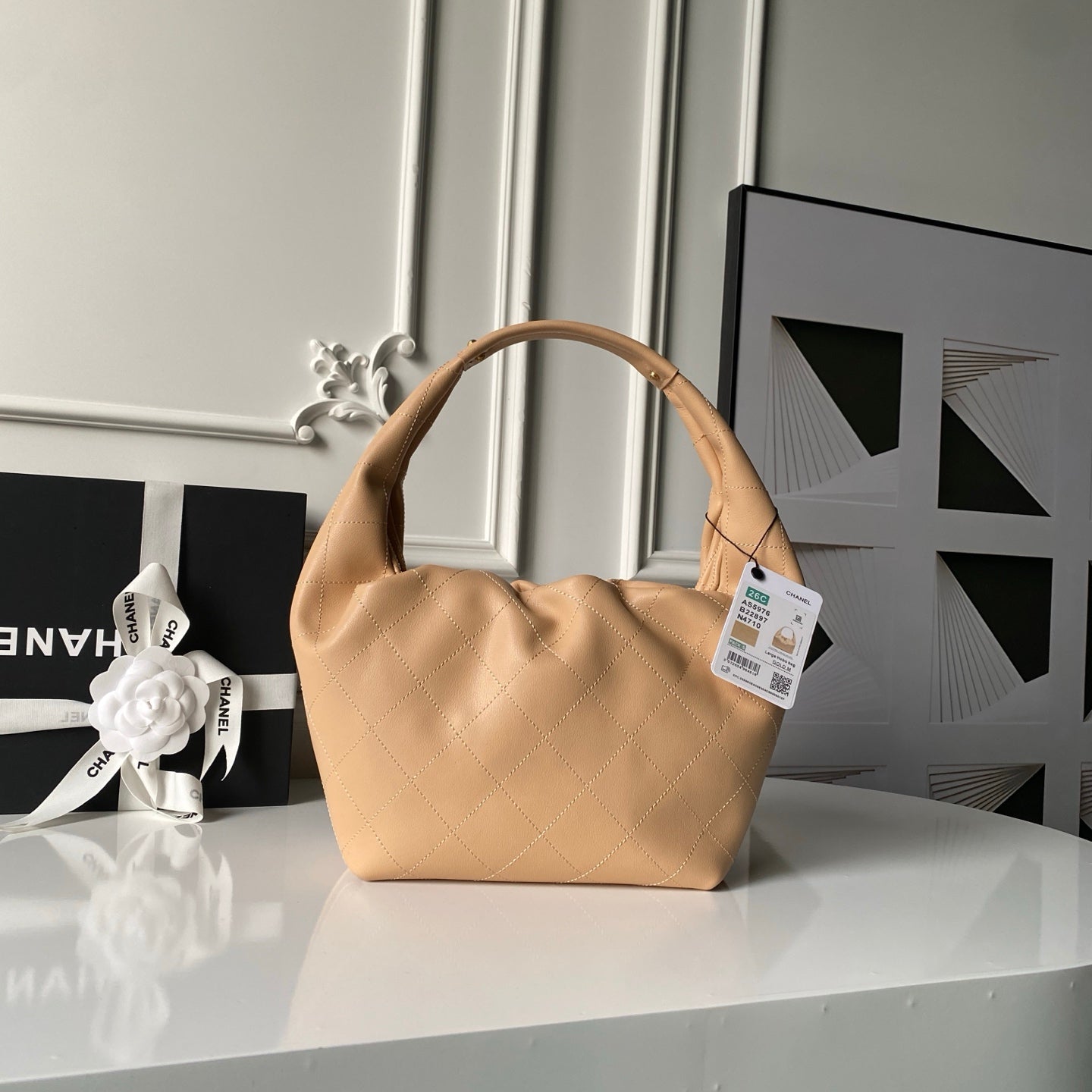 CHANEL 25S HOBO BAG 32 IN WARM SAND BEIGE LAMBSKIN