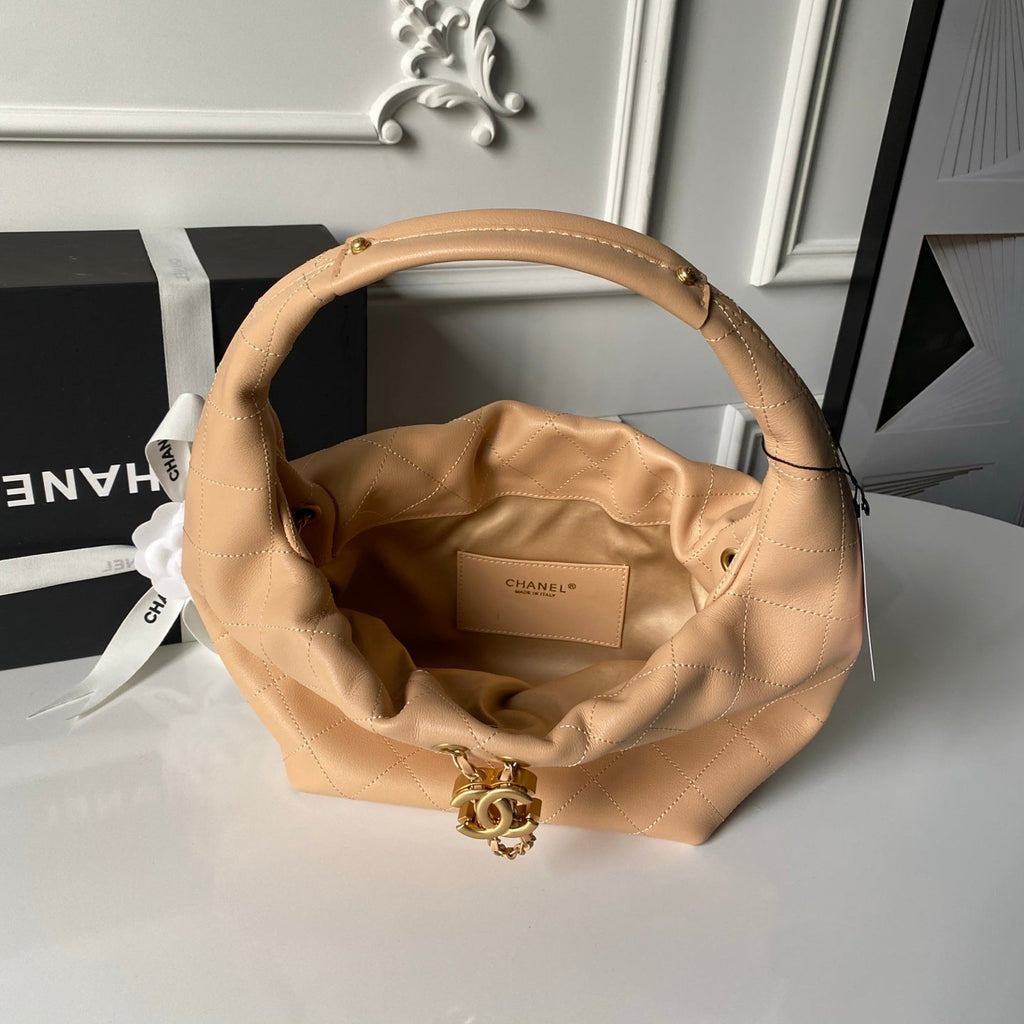 CHANEL 25S HOBO BAG 32 IN WARM SAND BEIGE LAMBSKIN