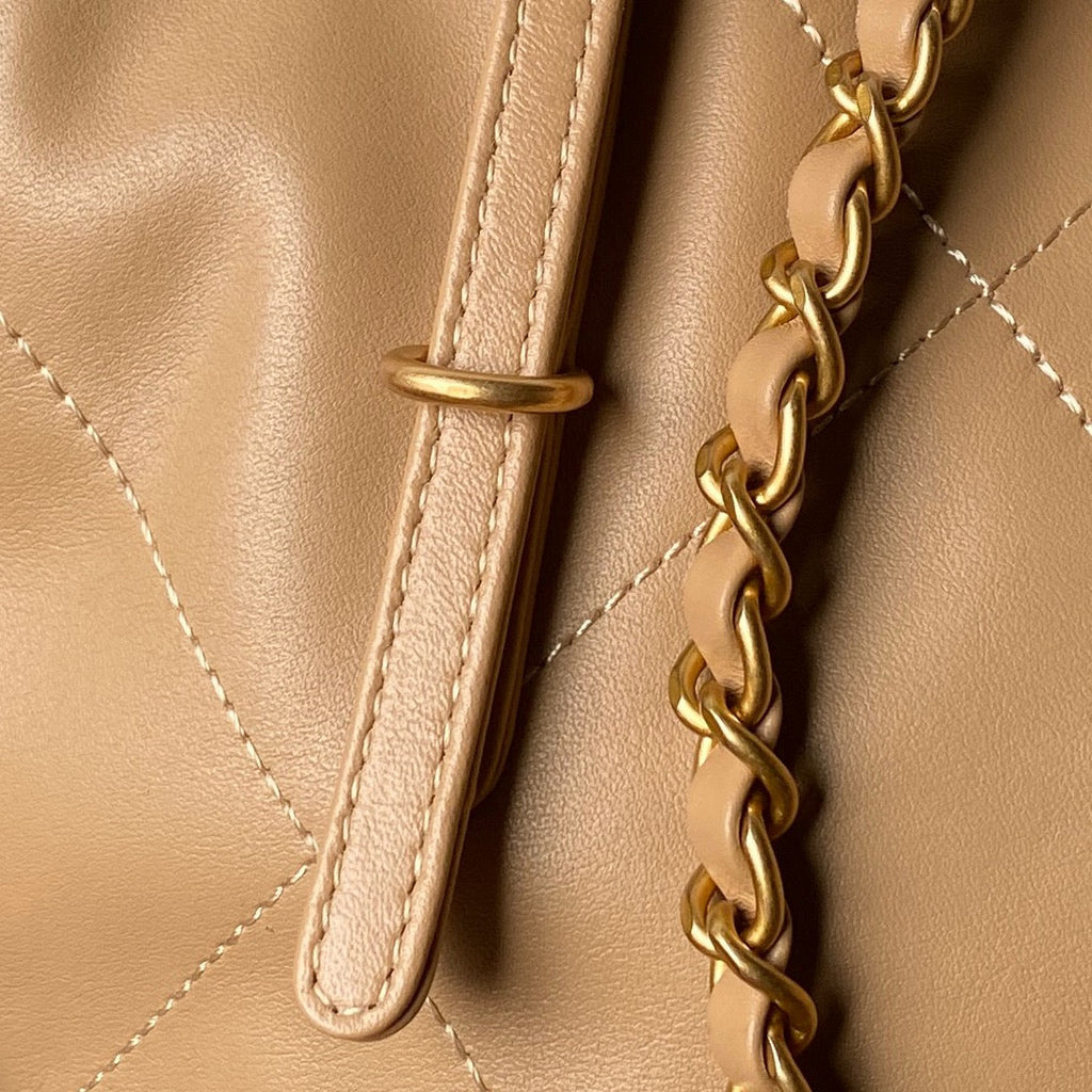 CHANEL 25S TOTE BAG 28 IN LIGHT BROWN CALFSKIN WITH GOLD HARDWARE