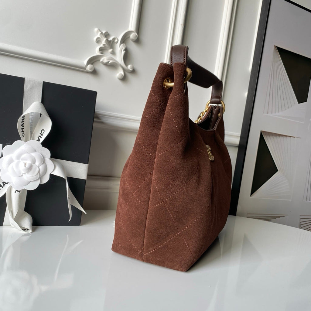 CHANEL 25S HOBO BAG 31 IN DARK BROWN SUEDE WITH GOLD HARDWARE