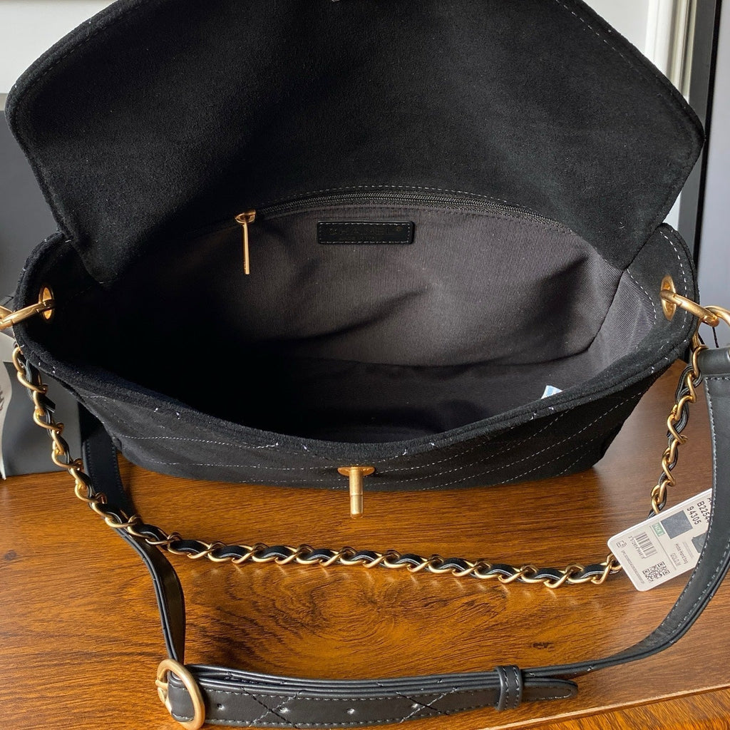 CHANEL 25S SHOULDER BAG 30 IN BLACK SUEDE WITH GOLD HARDWARE
