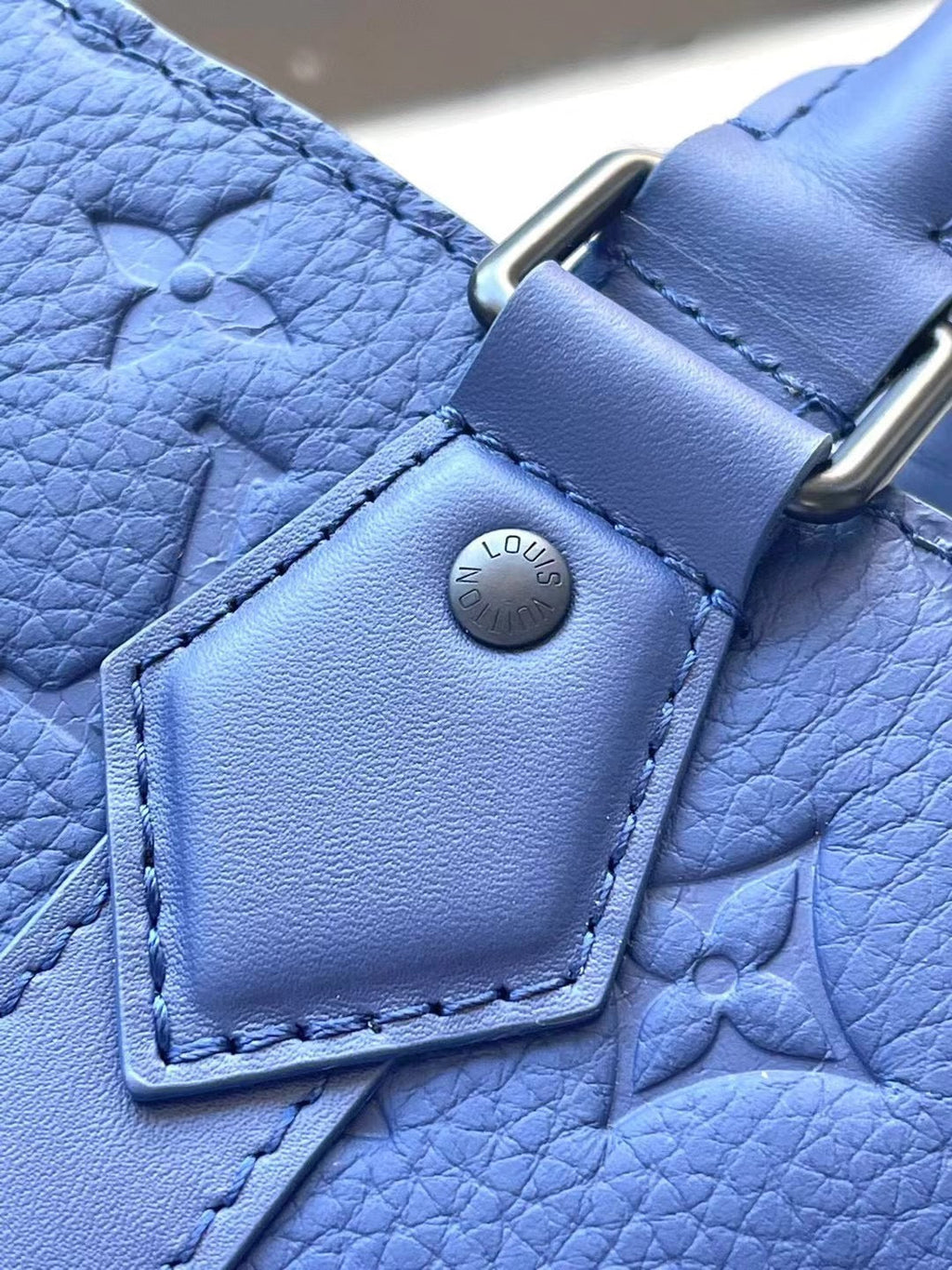 LOUIS VUITTON SAC PLAT 24H 41 IN SAPPHIRE BLUE MONOGRAM EMBOSSED TAURILLON