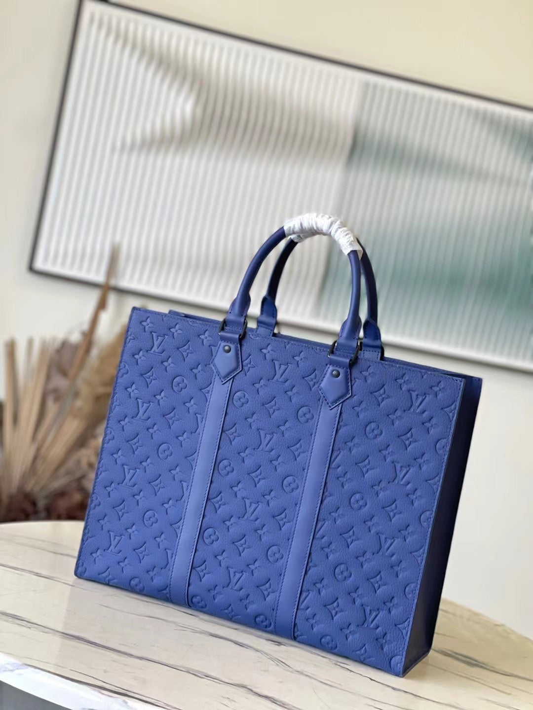LOUIS VUITTON SAC PLAT 24H 41 IN SAPPHIRE BLUE MONOGRAM EMBOSSED TAURILLON