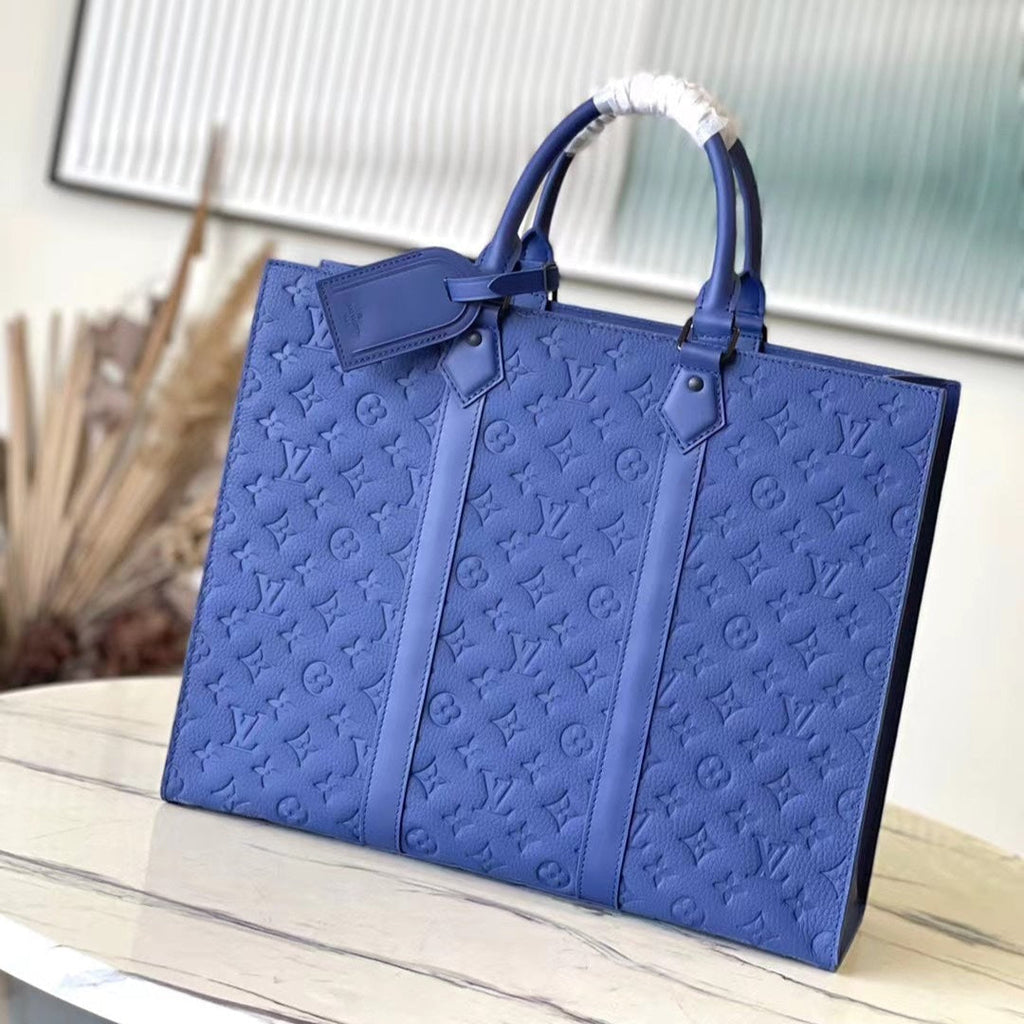 LOUIS VUITTON SAC PLAT 24H 41 IN SAPPHIRE BLUE MONOGRAM EMBOSSED TAURILLON