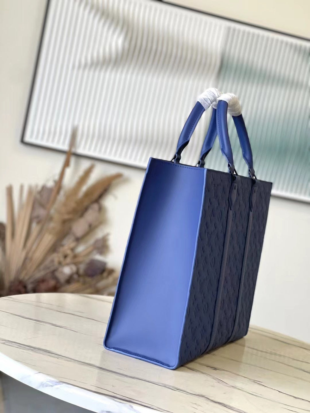 LOUIS VUITTON SAC PLAT 24H 41 IN SAPPHIRE BLUE MONOGRAM EMBOSSED TAURILLON