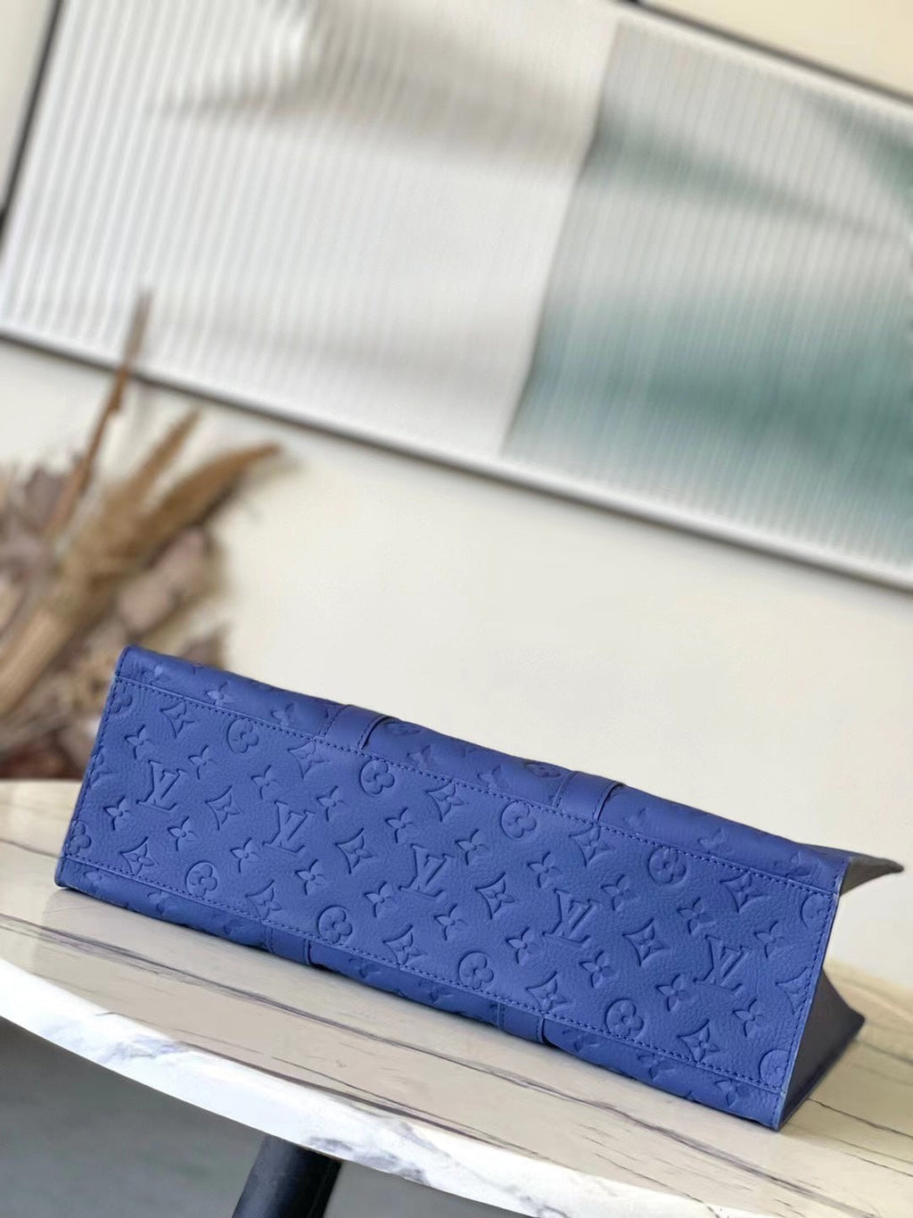 LOUIS VUITTON SAC PLAT 24H 41 IN SAPPHIRE BLUE MONOGRAM EMBOSSED TAURILLON