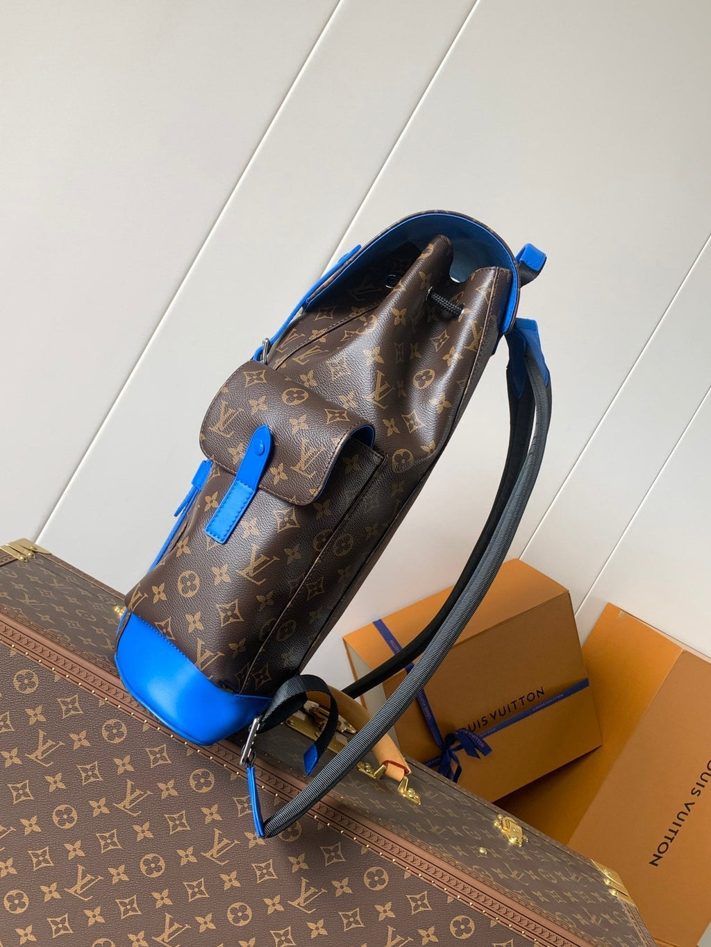 LOUIS VUITTON LV 25S CHRISTOPHER BACKPACK 48 IN BROWN AND PERSIAN BLUE CANVAS MONOGRAM