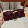HERMES KELLY CUT 31 IN SANGRIA PURPLE ALLIGATOR LEATHER WITH GOLD HARDWARE