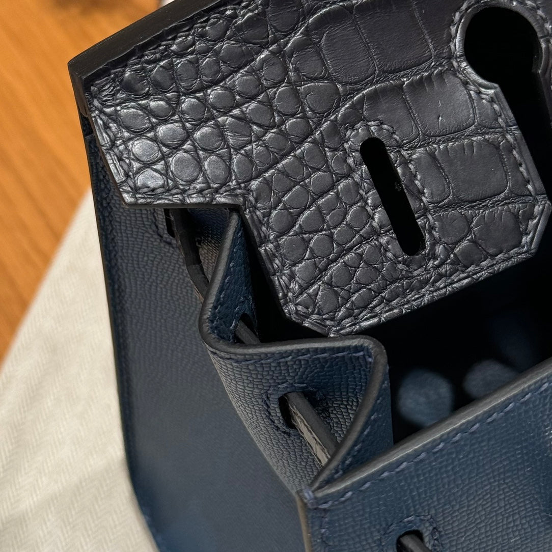 HERMES BIRKIN FAUBOURG TOUCH 20 IN NAVY BLUE CALFSKIN WITH SILVER HARDWARE