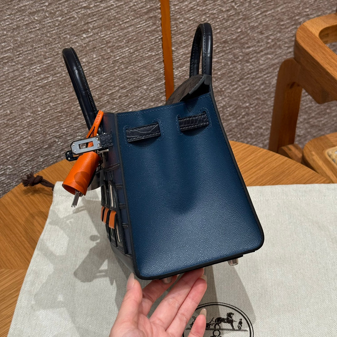 HERMES BIRKIN FAUBOURG TOUCH 20 IN NAVY BLUE CALFSKIN WITH SILVER HARDWARE