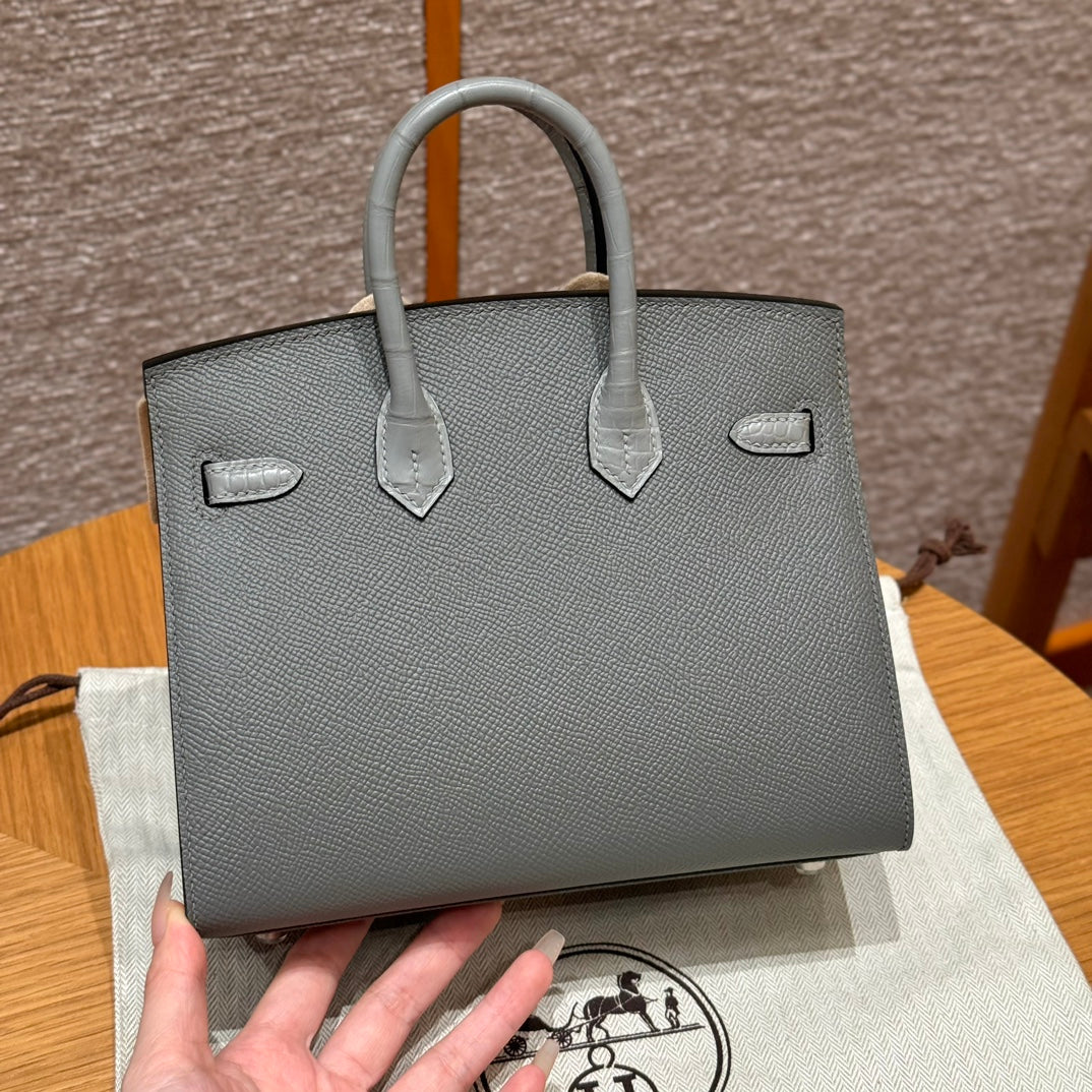 HERMES BIRKIN FAUBOURG TOUCH 20 IN DOVE GRAY CALFSKIN WITH SILVER HARDWARE