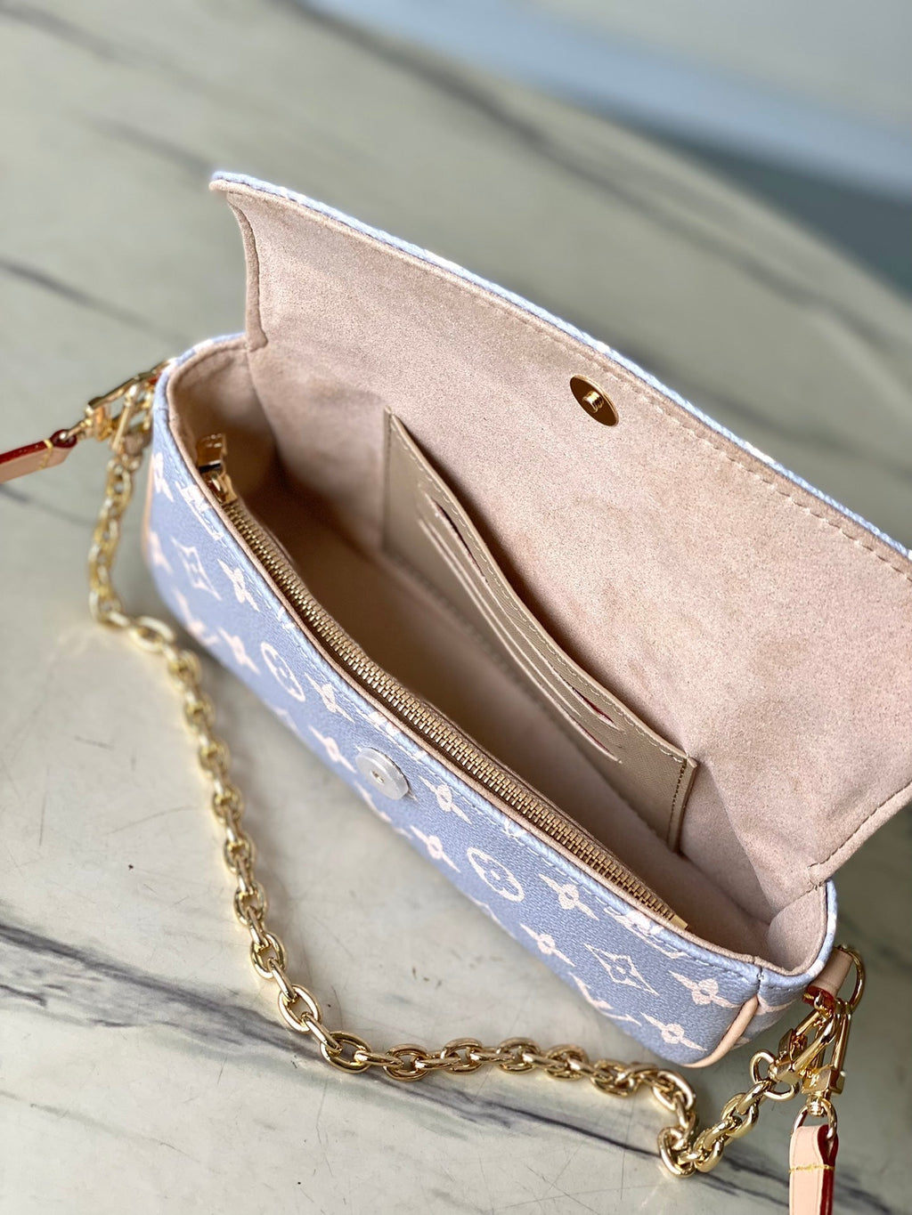 LOUIS VUITTON IVY 23 IN GRAY CREAM MONOGRAM TRIANON CANVAS GOLD HARDWARE