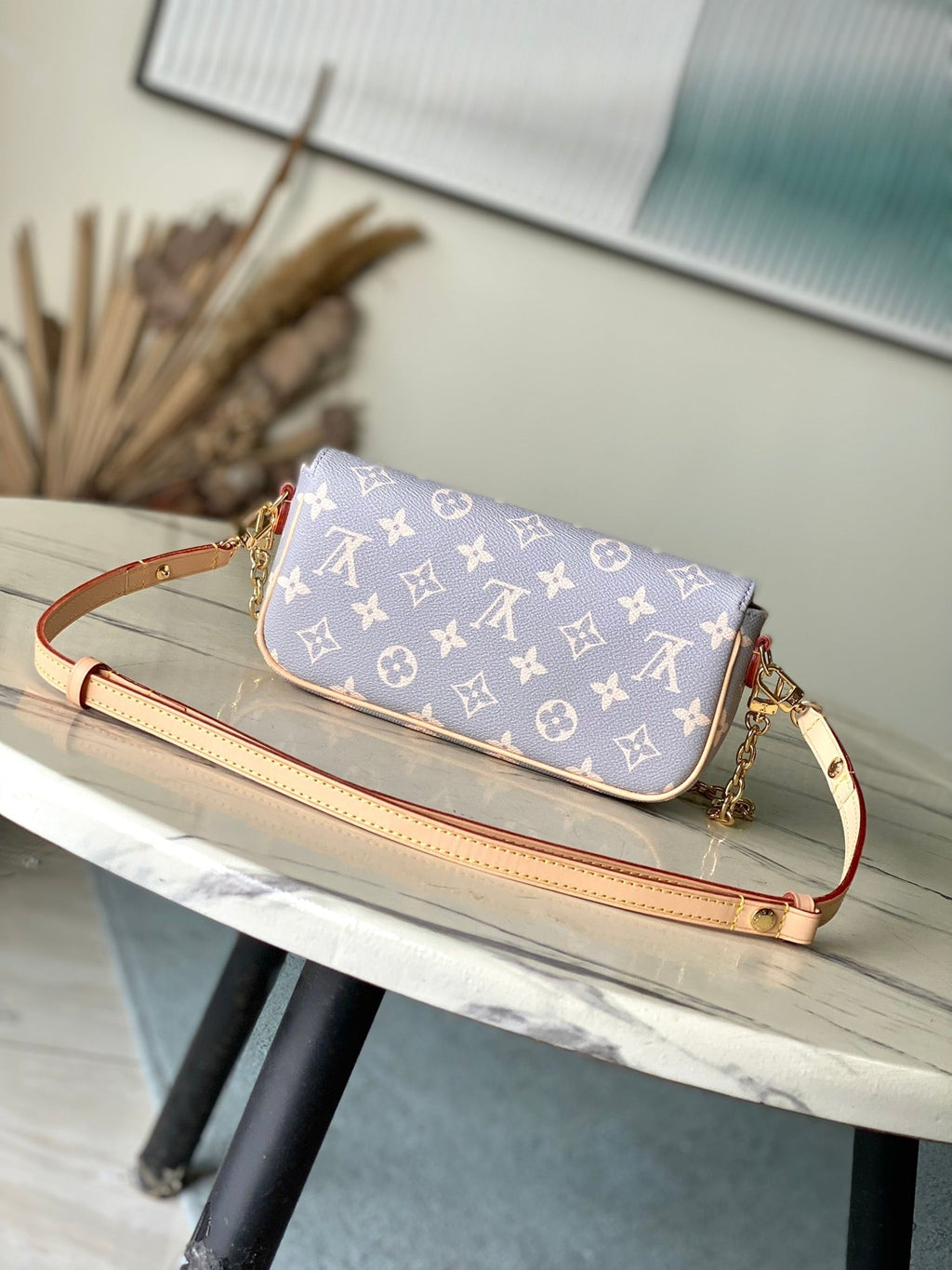LOUIS VUITTON IVY 23 IN GRAY CREAM MONOGRAM TRIANON CANVAS GOLD HARDWARE