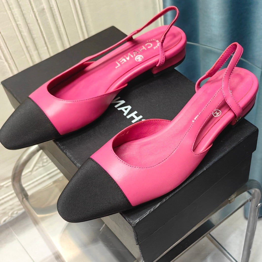 CHANEL SLINGBACKS IN BARBIE PINK MIX BLACK LAMBSKIN