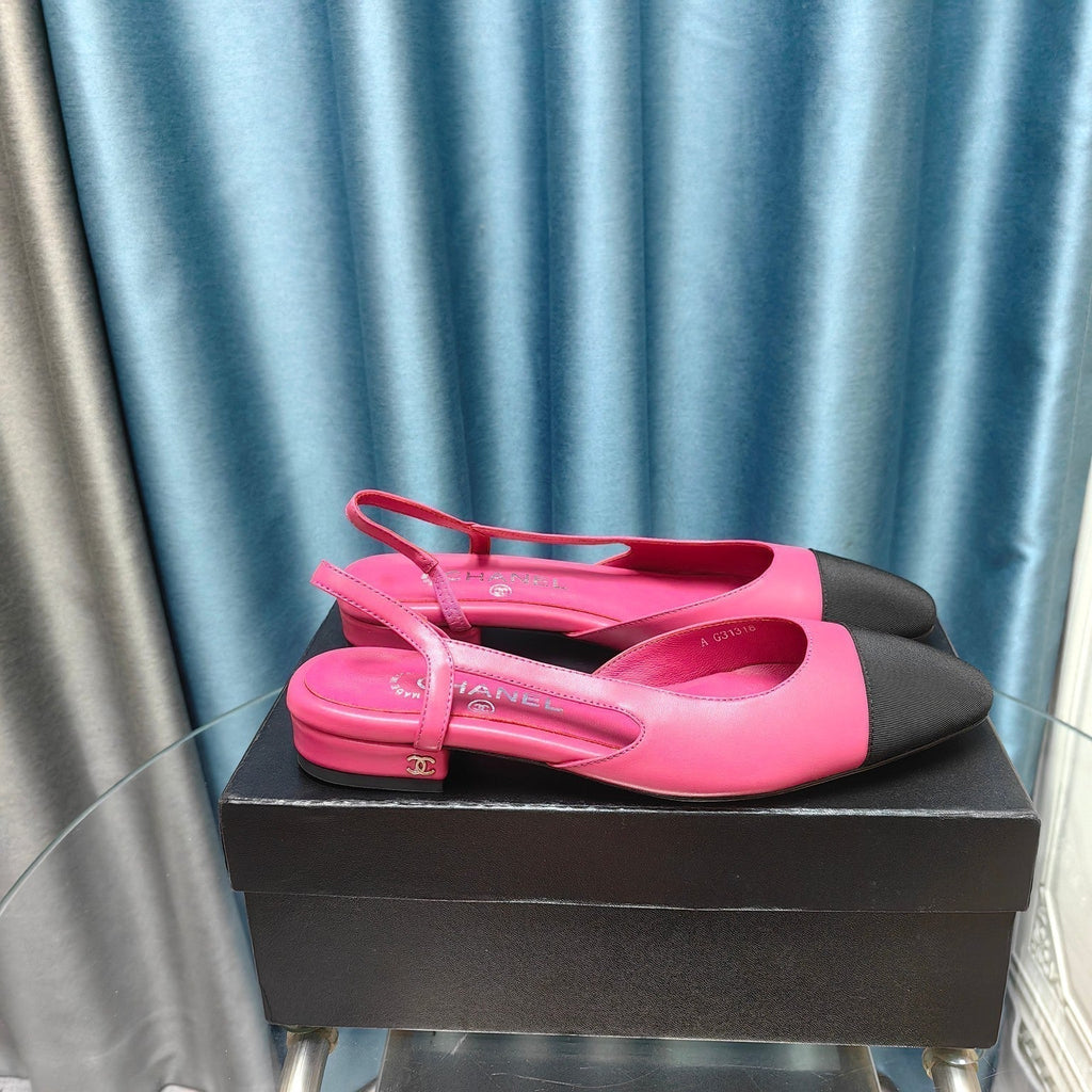 CHANEL SLINGBACKS IN BARBIE PINK MIX BLACK LAMBSKIN