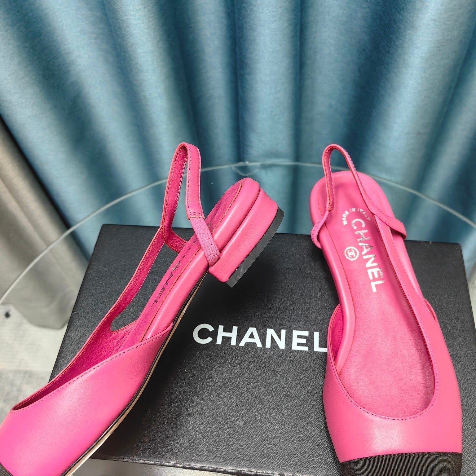 CHANEL SLINGBACKS IN BARBIE PINK MIX BLACK LAMBSKIN