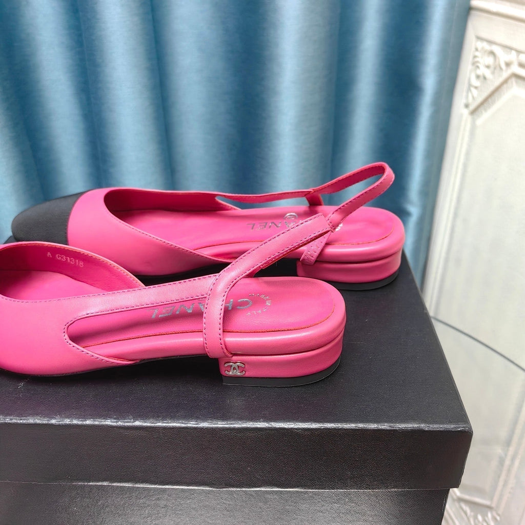 CHANEL SLINGBACKS IN BARBIE PINK MIX BLACK LAMBSKIN
