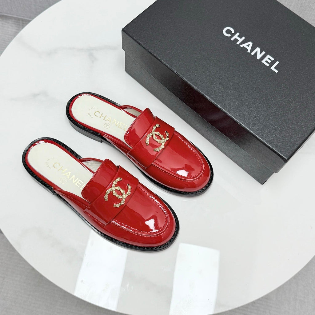 CHANEL FLAT MULE 25S IN RED CALFSKIN STYLE 8