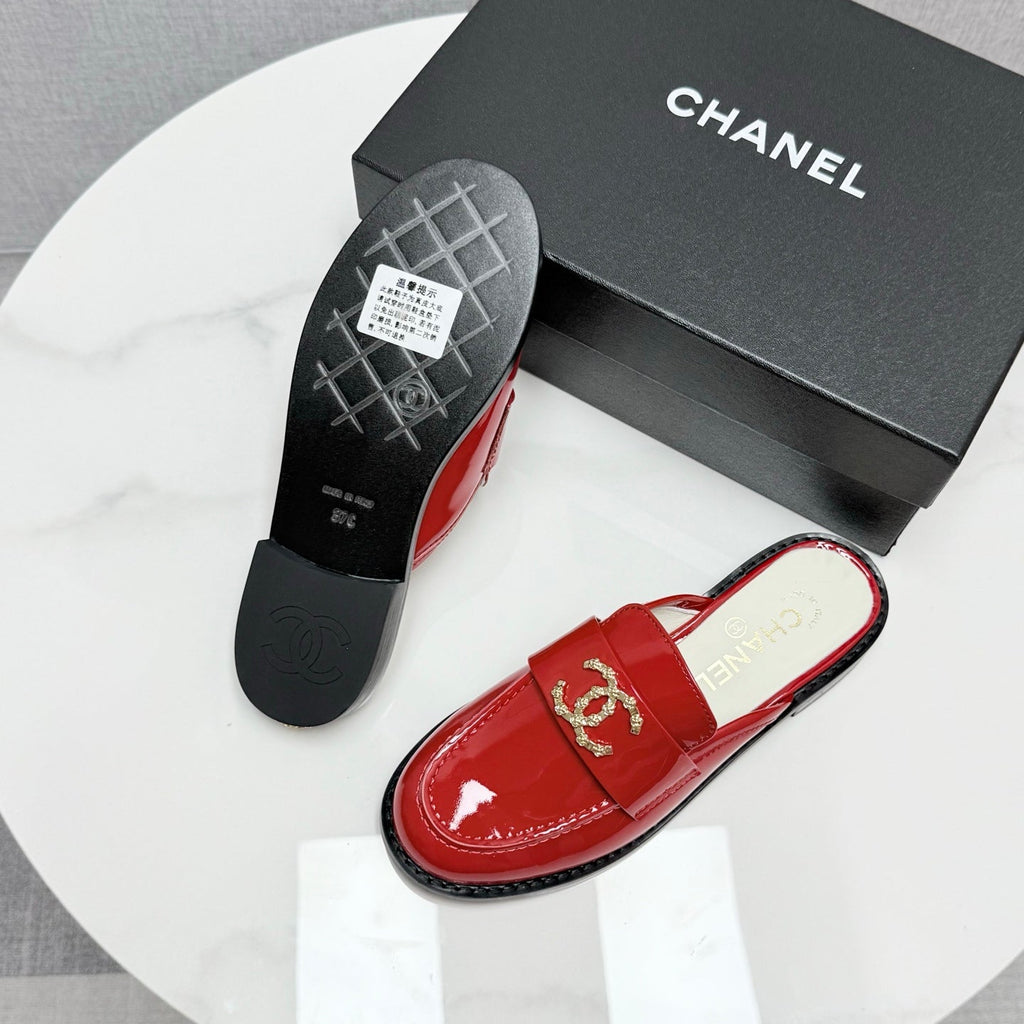 CHANEL FLAT MULE 25S IN RED CALFSKIN STYLE 8