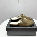 CHANEL FLAT MULE 25S IN OLIVE BROWN CALFSKIN STYLE 6