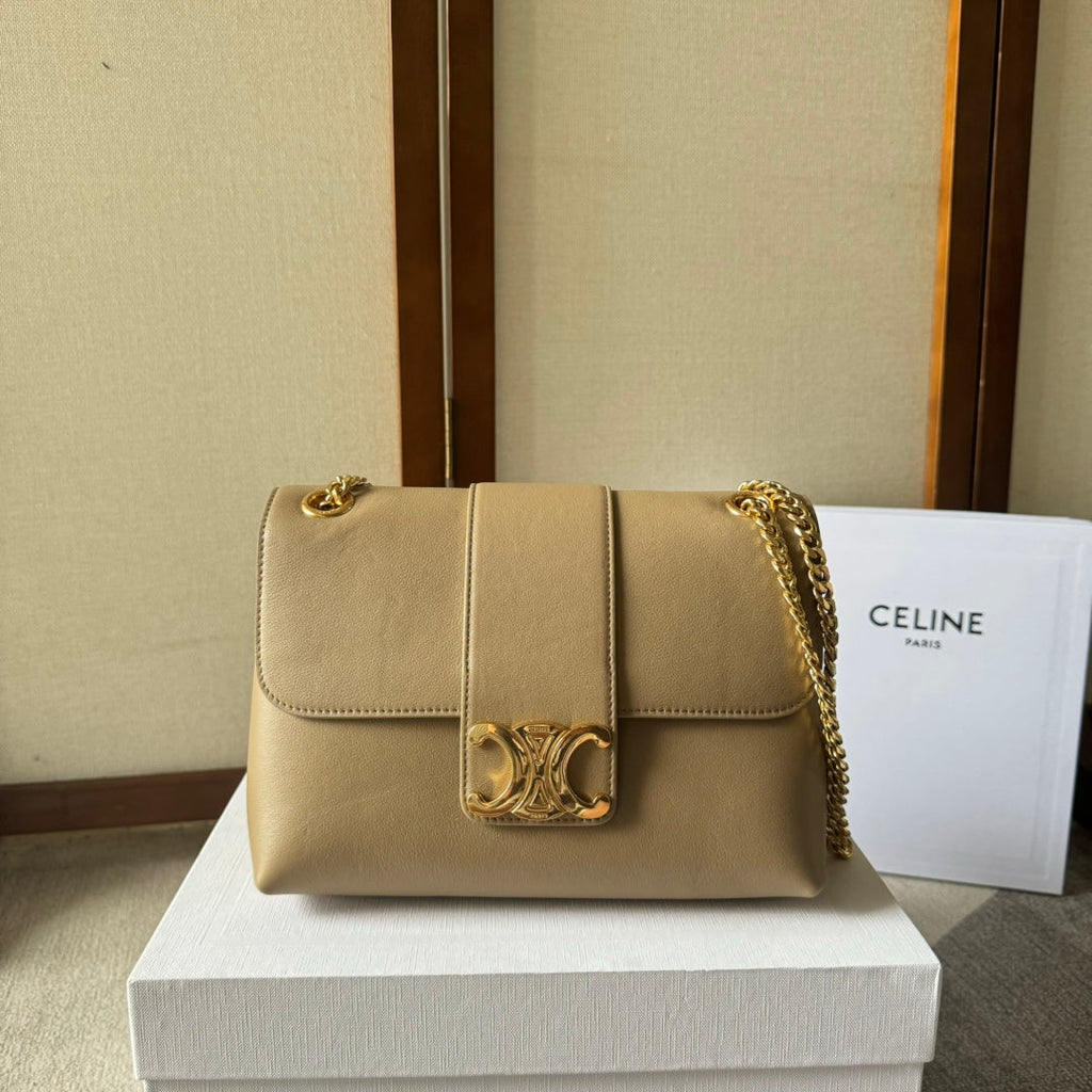 CELINE MEDIUM  VICTOIRE BAG 25 IN CAMEL GOLD CALFSKIN