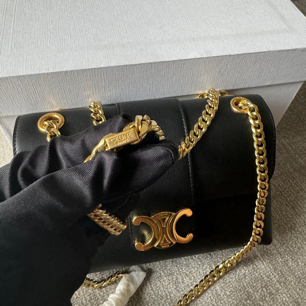 CELINE MEDIUM  VICTOIRE BAG 23 IN BLACK CALFSKIN