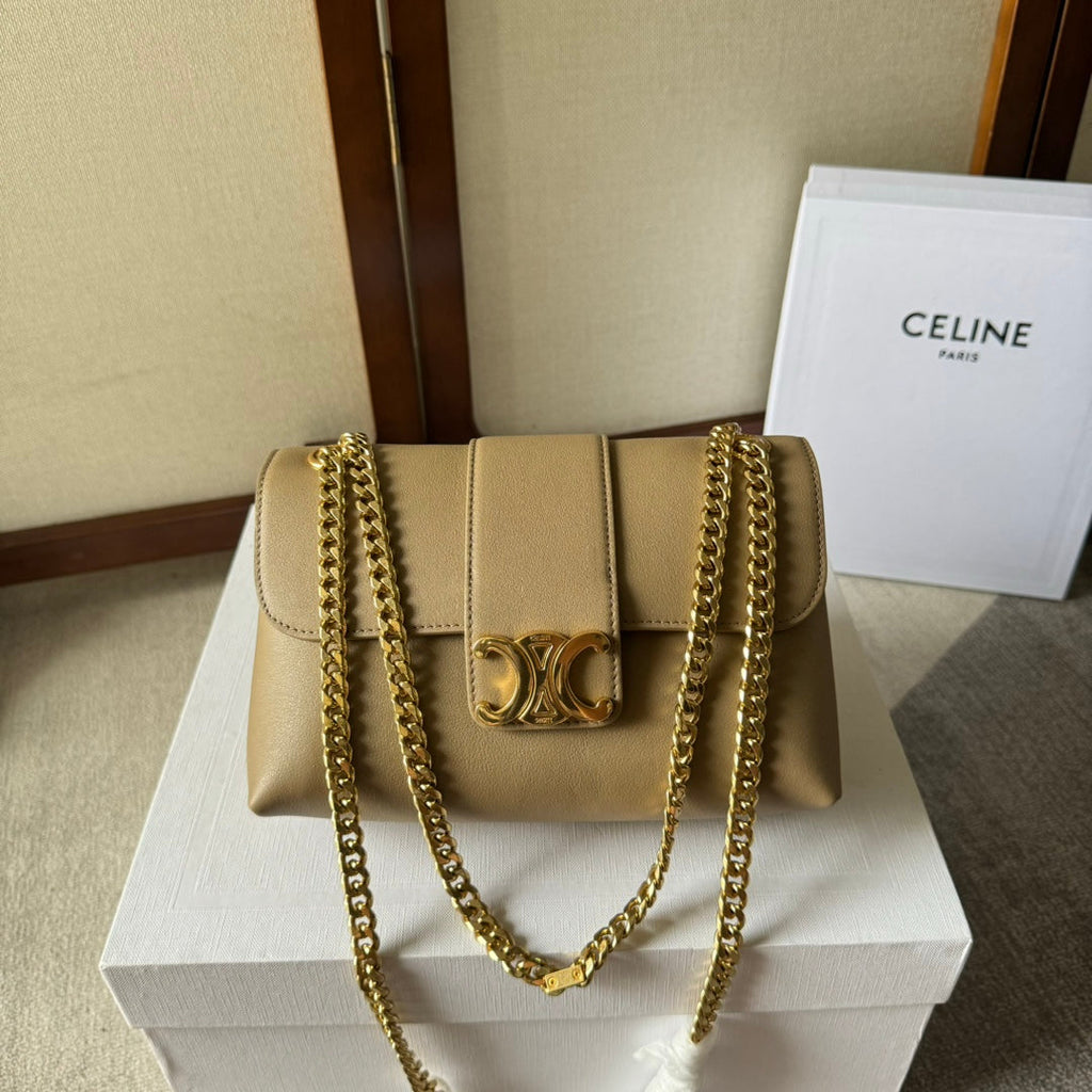 CELINE MEDIUM  VICTOIRE BAG 23 IN CAMEL GOLD CALFSKIN