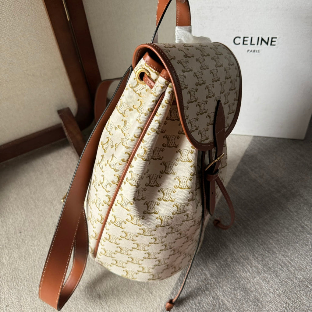 CELINE MEDIUM FOLCO BACKPACK 32 IN WHITE TRIOMPHE CANVAS