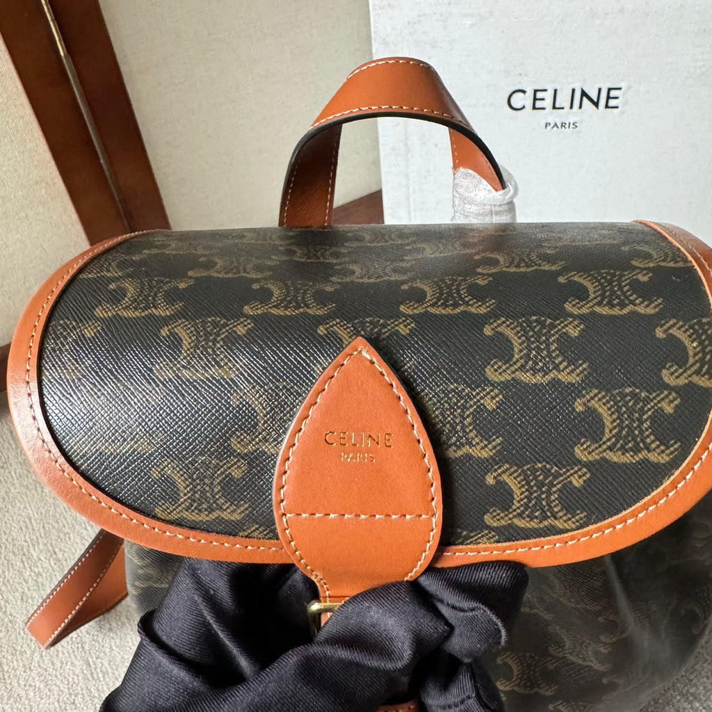 CELINE MEDIUM FOLCO BACKPACK 32 IN BLACK TRIOMPHE CANVAS