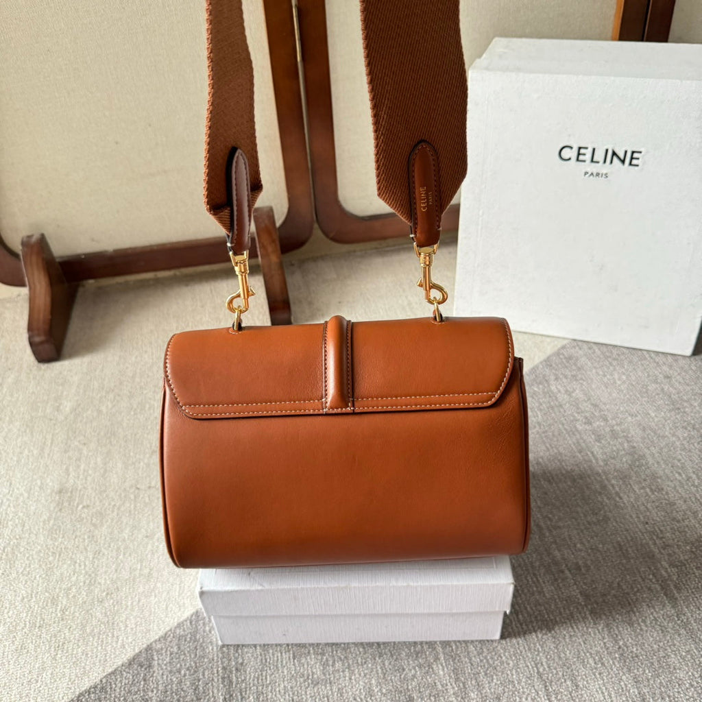 CELINE FLAP SHOULDER BAG 23 IN BRONZE BROWN LAMBSKIN GOLD HARDWARE