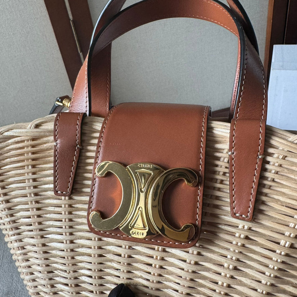CELINE TEEN COUFFIN 32 IN BEIGE WINKER AND BROWN CALFSKIN TRIM