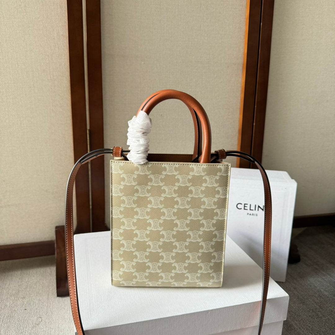 CELINE CP BAG MINI 21 VERTICAL CABAS BEIGE IN TRIOMPHE CANVAS