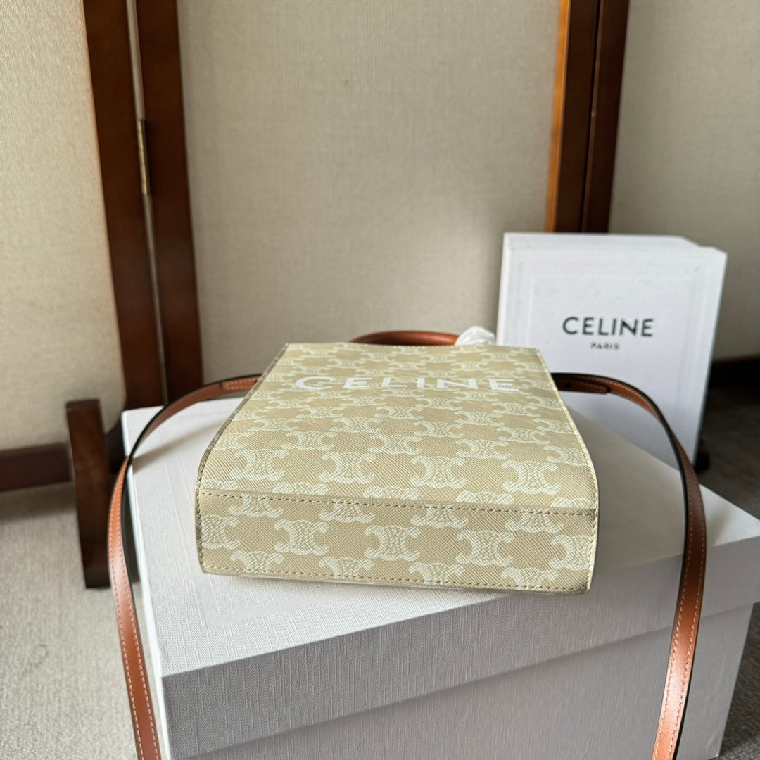 CELINE CP BAG MINI 21 VERTICAL CABAS BEIGE IN TRIOMPHE CANVAS