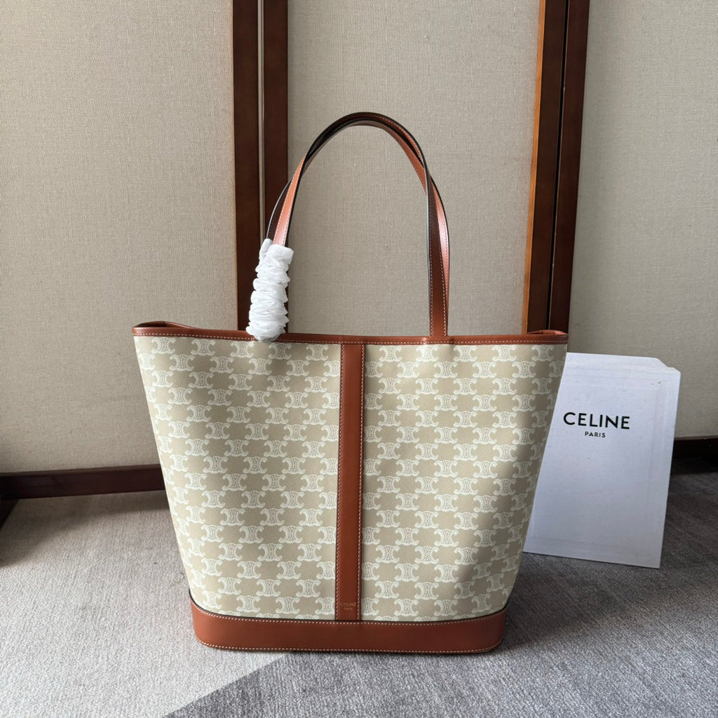 CELINE TRIOMPHE CANVAS 31.5 IN PRINTED CALFSKIN BROWN WHITE