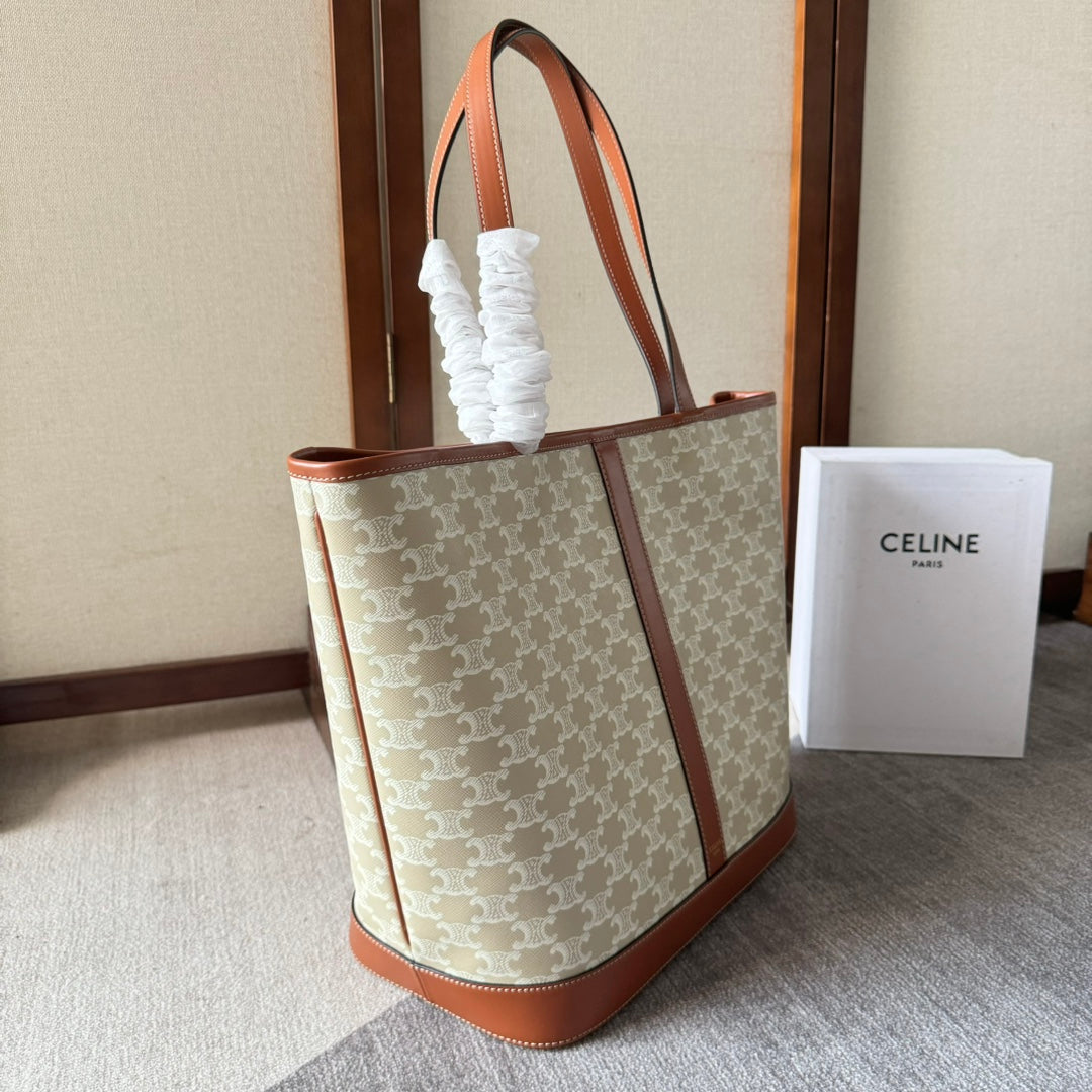 CELINE TRIOMPHE CANVAS 31.5 IN PRINTED CALFSKIN BROWN WHITE