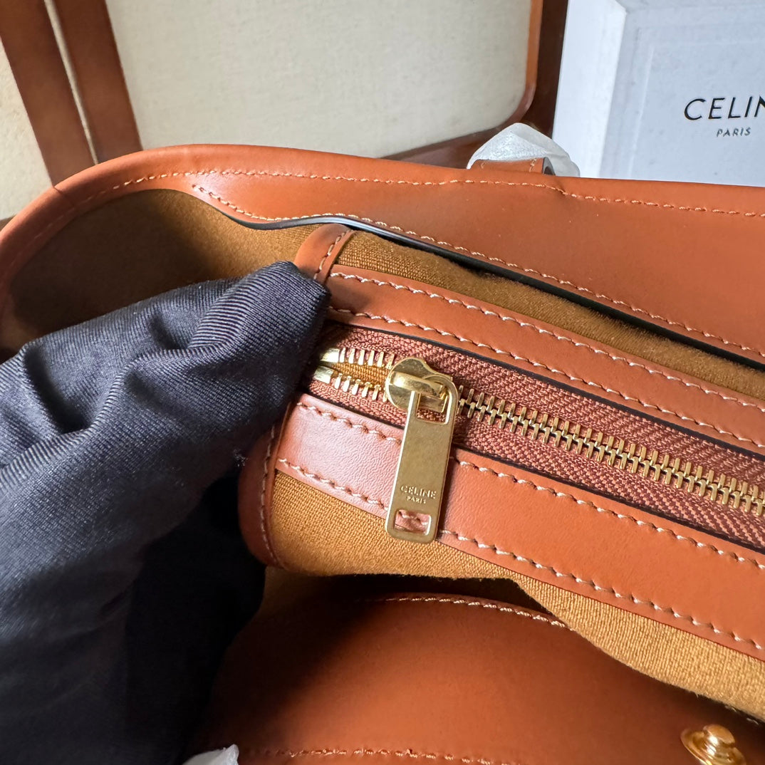 CELINE TRIOMPHE CANVAS 31.5 IN PRINTED CALFSKIN BROWN WHITE