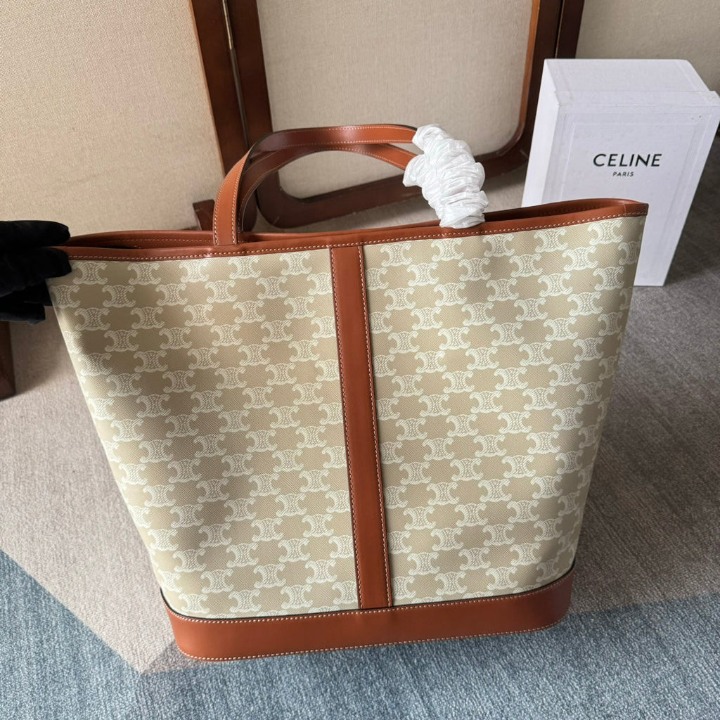 CELINE TRIOMPHE CANVAS 31.5 IN PRINTED CALFSKIN BROWN WHITE