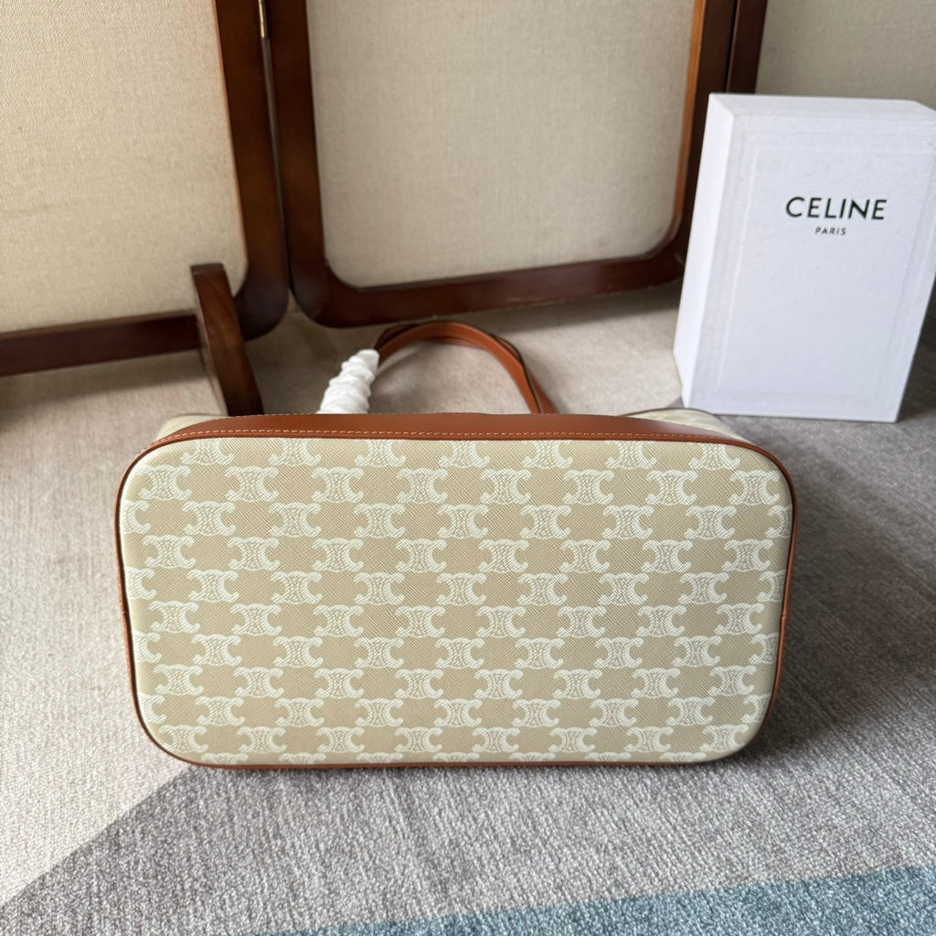 CELINE TRIOMPHE CANVAS 31.5 IN PRINTED CALFSKIN BROWN WHITE