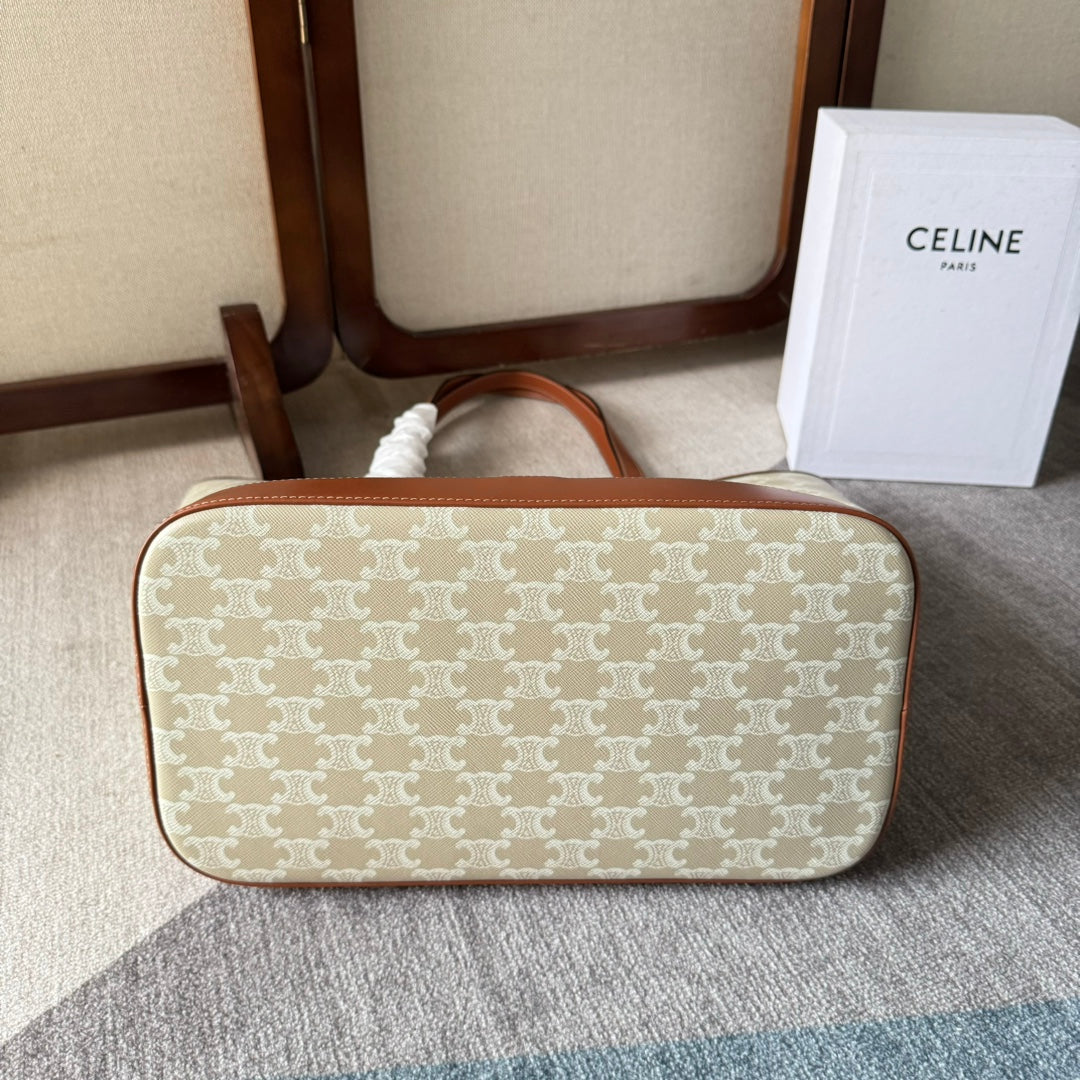 CELINE TRIOMPHE CANVAS 31.5 IN PRINTED CALFSKIN BROWN WHITE