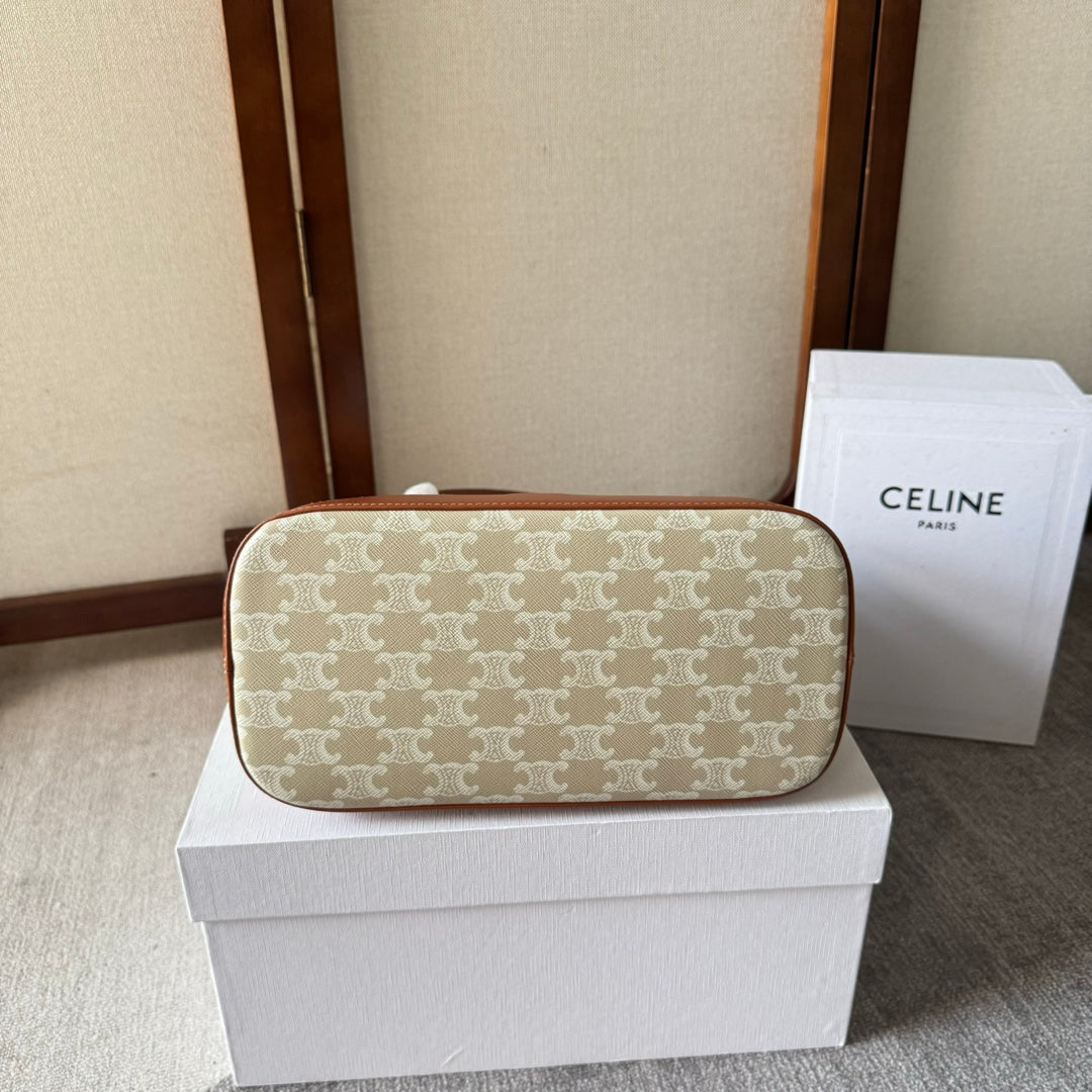 CELINE TRIOMPHE CANVAS 26.5 IN PRINTED CALFSKIN BROWN WHITE
