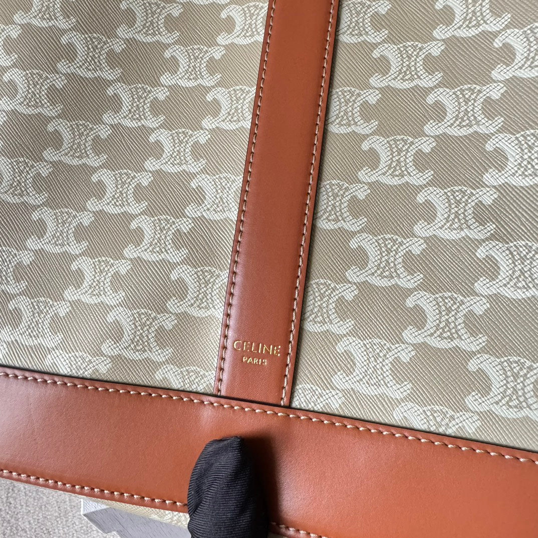 CELINE TRIOMPHE CANVAS 26.5 IN PRINTED CALFSKIN BROWN WHITE