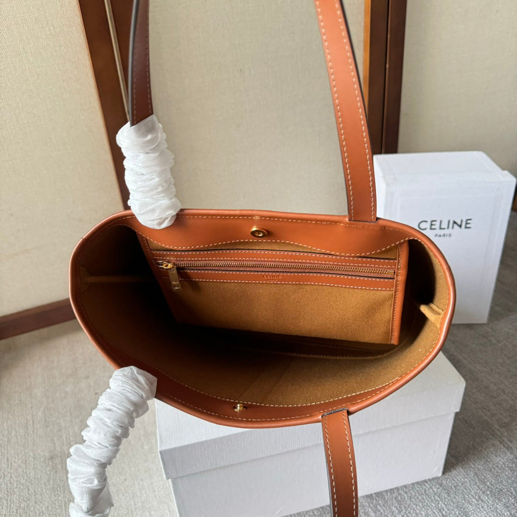 CELINE TRIOMPHE CANVAS 26.5 IN PRINTED CALFSKIN BROWN WHITE