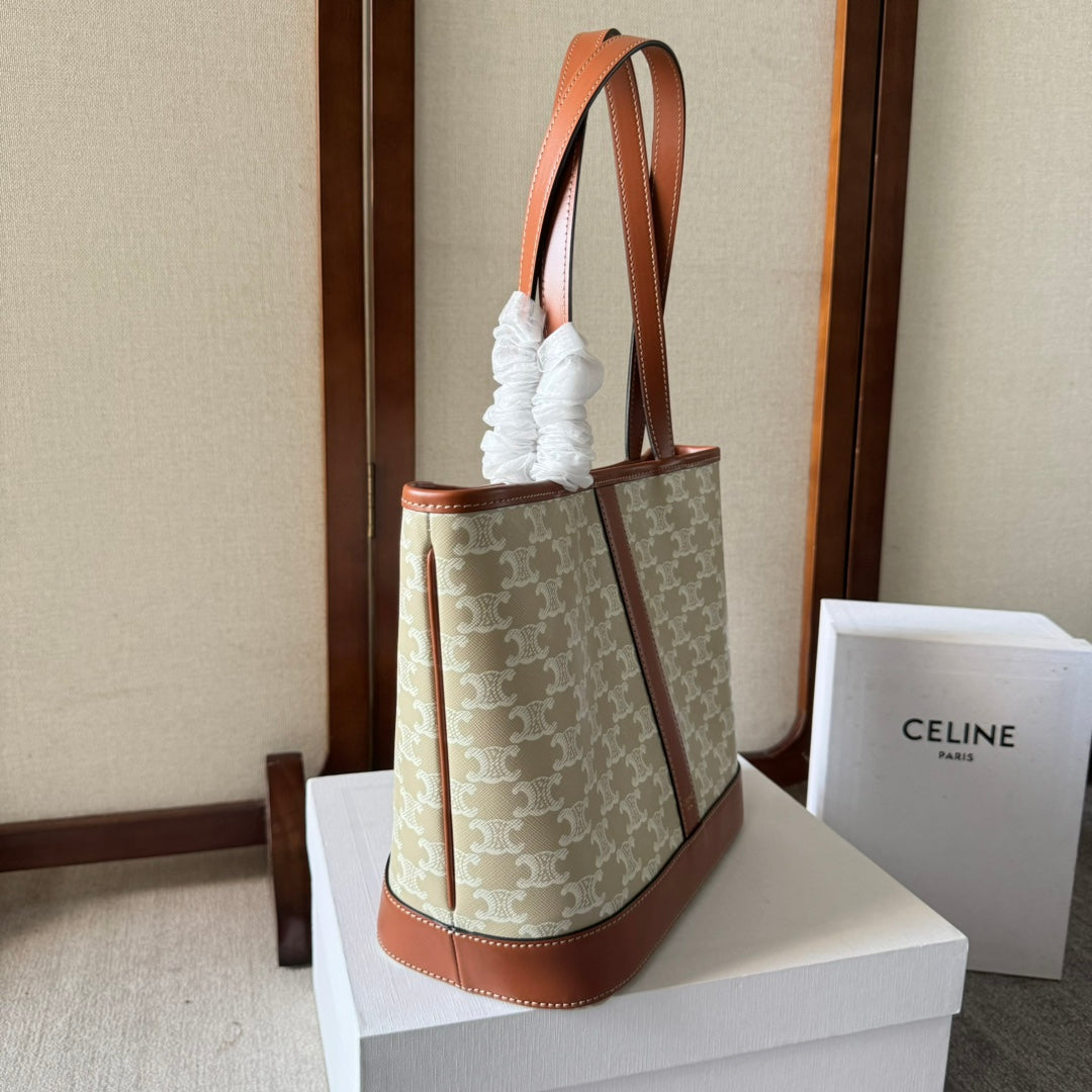 CELINE TRIOMPHE CANVAS 26.5 IN PRINTED CALFSKIN BROWN WHITE