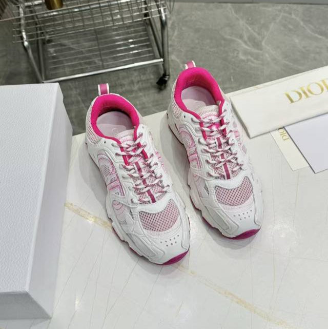 DIOR CD CHORONO SNEAKER IN WHITE AND PINK MESH