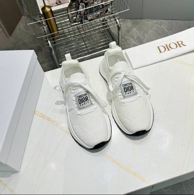 DIOR CD RUN SNEAKER IN WHITE MESH FABRIC TWO-TONE SOLE