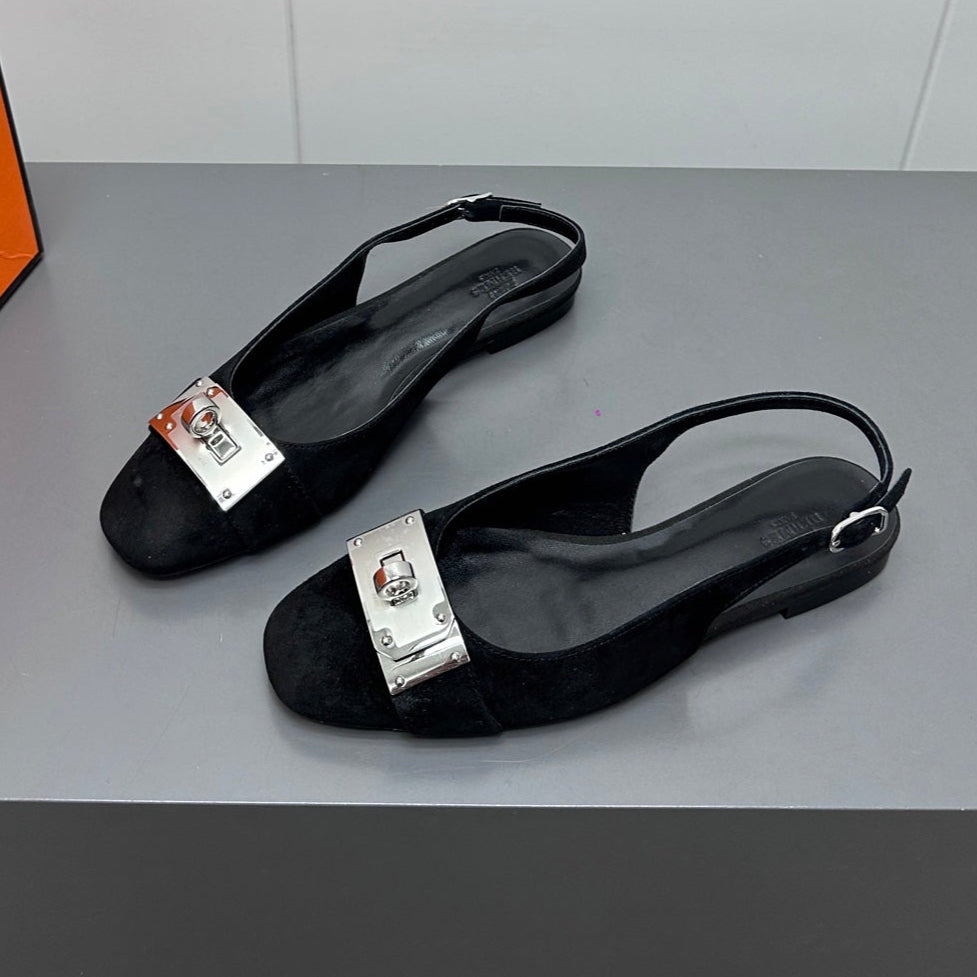 HERMES INNOCENTE SLINGBACK IN BLACK SUEDE