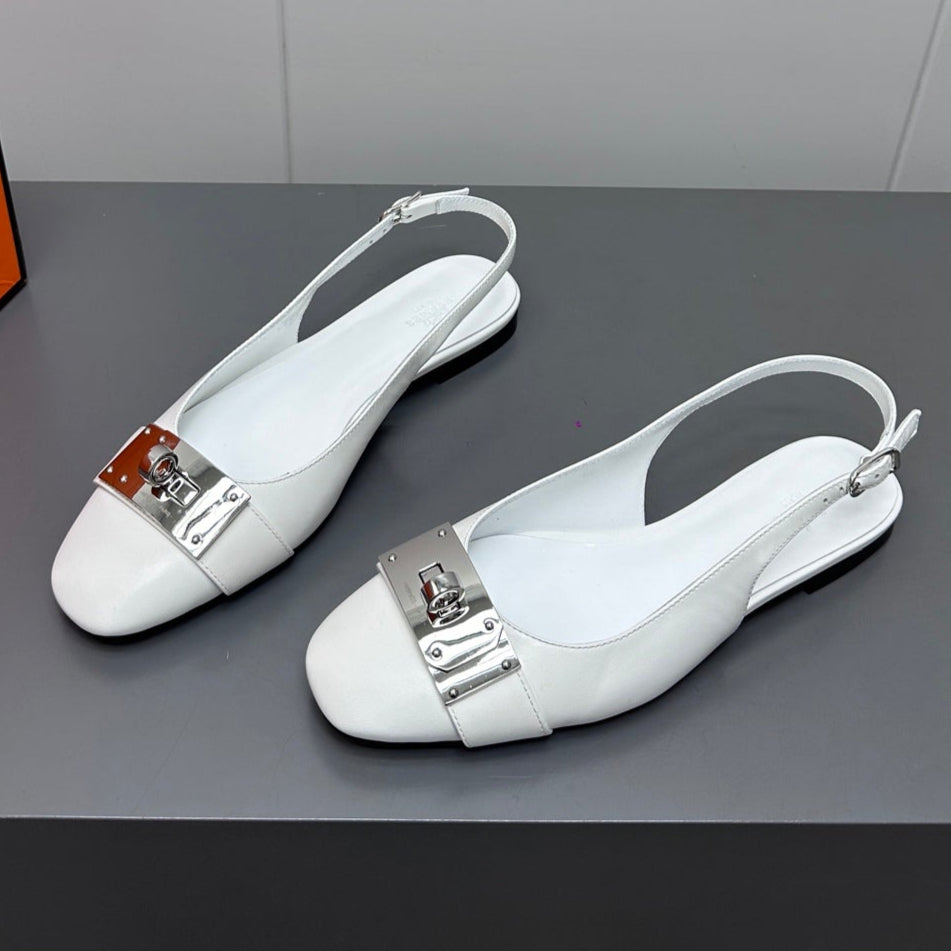 HERMES INNOCENTE SLINGBACK IN WHITE CALFSKIN