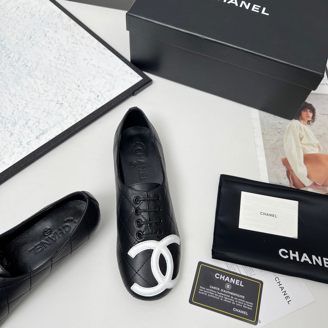 CHANEL 25S DANCE SHOES WITH PRINTED LOGO IN BLACK CALFSKIN
